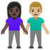 woman and man holding hands, dark skin tone, medium-light skin tone